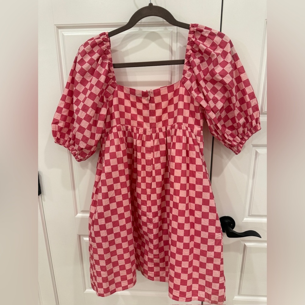 Moodie Pink and White Checkered Dress w/ Pockets - Picture 2 of 5